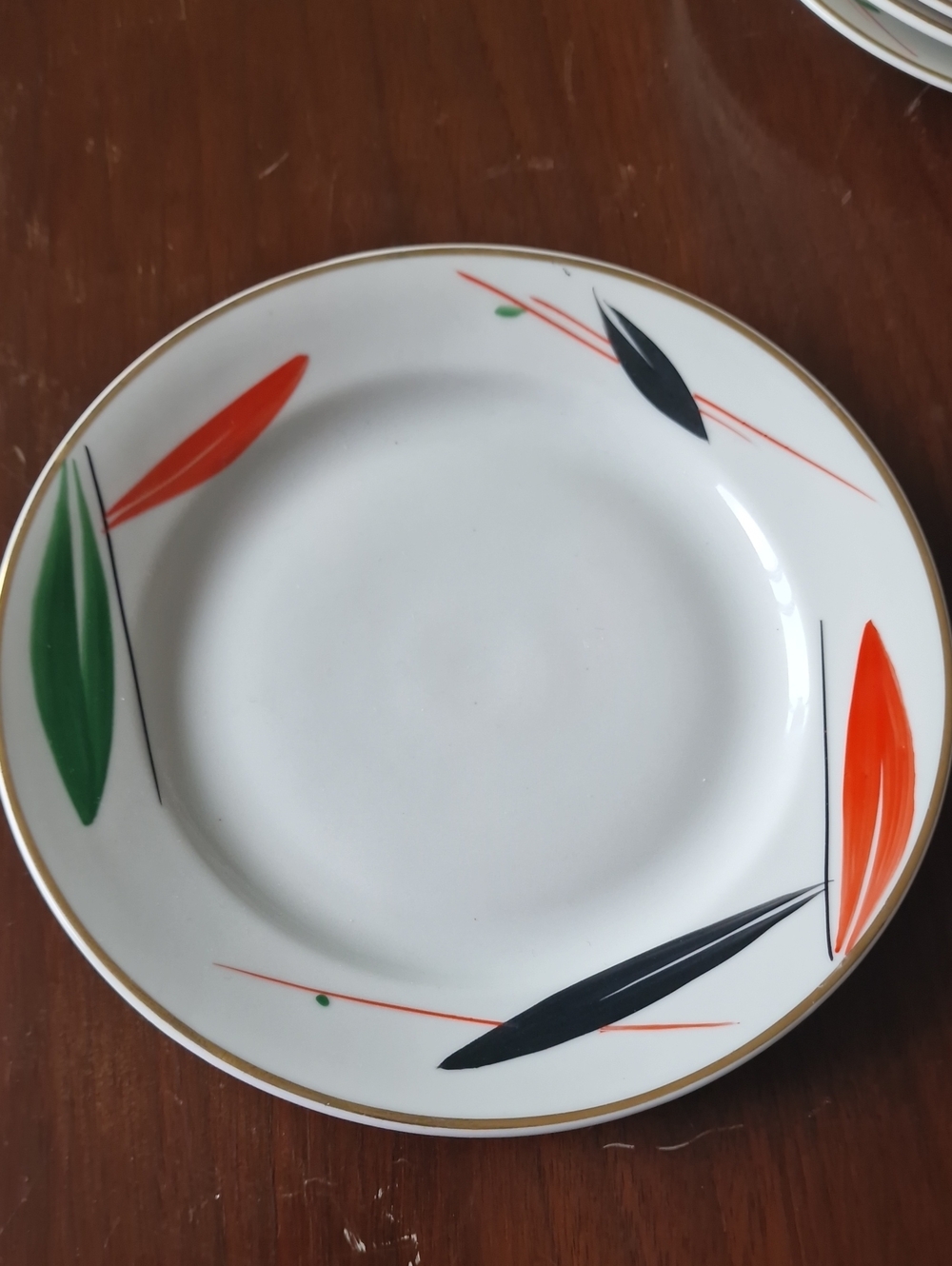 Vintage Mid Century Ukrainian SSR Gorodnitsa Porcelain Plate Abstract Leaf Desig